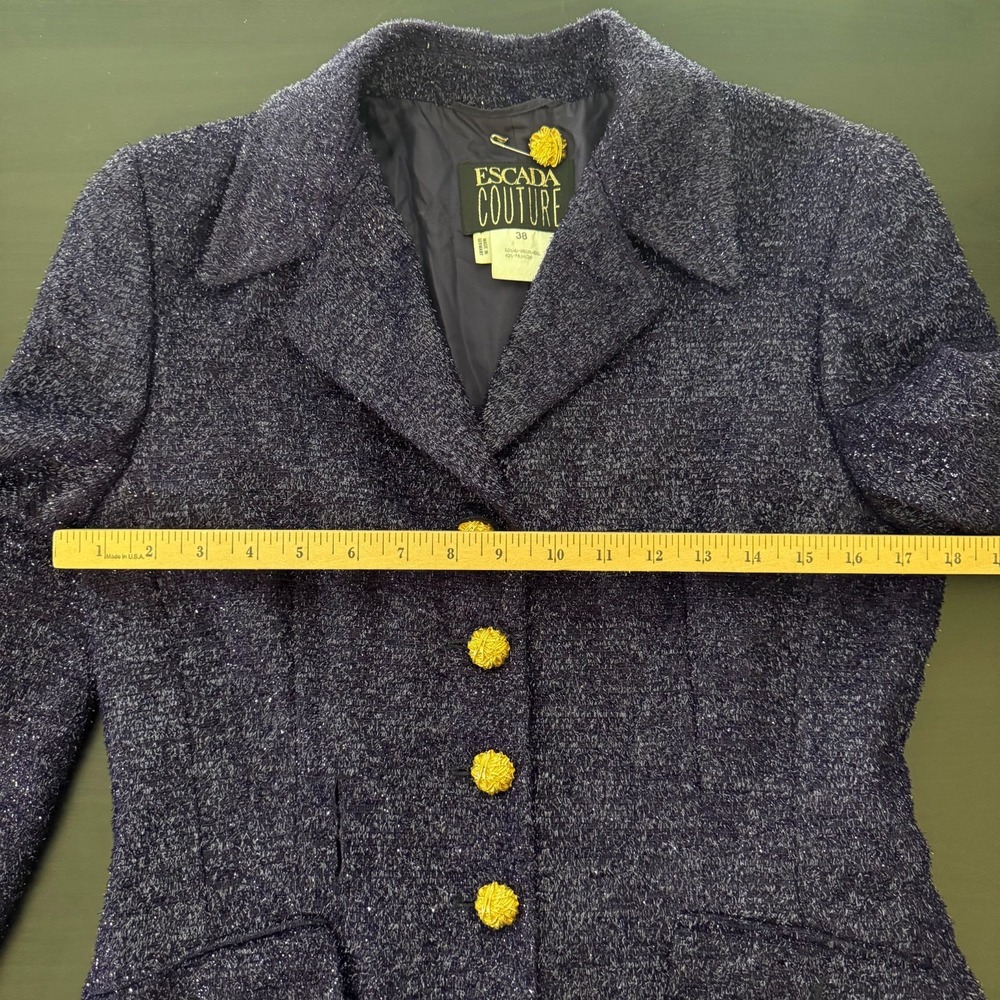 Escada Couture Tweed Blazer Women's 38 (6) Purple Sparkly Wool‎ Jacket Vintage - Picture 9 of 13